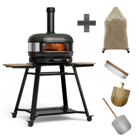 Dome Gen 2.0 Dual Fuel Off Black Pizzaofen Basic Bundle inkl. Pizzaschieber, Servierbrett & Wiegemesser